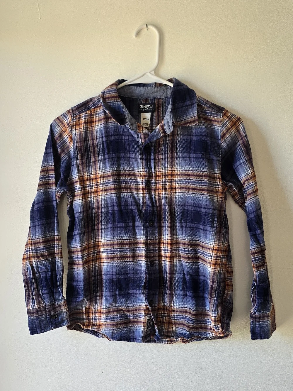 OshKosh B'gosh Navy and Orange Plaid Button-Down Shirt